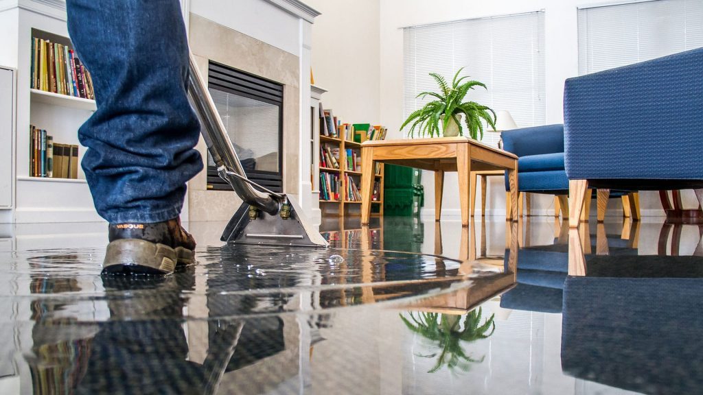 Water extraction from a flooded interior floor